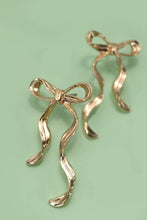 Load image into Gallery viewer, HAMMERED LONG BOW RIBBON DROP EARRINGS