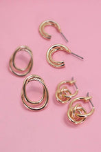 Load image into Gallery viewer, SWIRL TRIO HOOP HUGGIE STUD EARRINGS