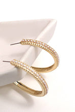 Load image into Gallery viewer, PEARL PAVE TITANIUM POST STUD HOOP EARRINGS