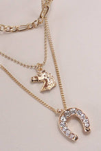 Load image into Gallery viewer, TRIO LAYERED HORSE CHARM HORSESHOE NECKLACE