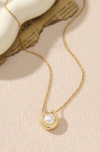 TITANIUM  STEEL NON-TARNISH PEARL U NECKLACE