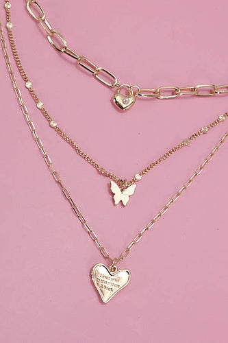 HEART BUTTERFLY PENDANT MULTILAYER NECKLACE