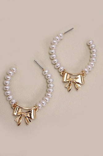 PEARL BOW RIBBON DROP EARRINGS