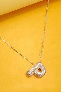 INITIAL PAVE RHINESTONE BUBBLE BALLOON NECKLACE | K