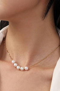 TITANIUM  STEEL NON-TARNISH CLASSIC PEARL NECKLACE