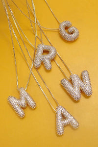 INITIAL PAVE RHINESTONE BUBBLE BALLOON NECKLACE | N