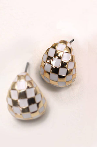 CHECKER HALF MOON HOOP EARRINGS