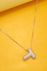 INITIAL PAVE RHINESTONE BUBBLE BALLOON NECKLACE | K