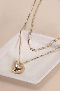 HEART PENDANT DOUBLE CHAIN NECKLACE