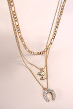 Load image into Gallery viewer, TRIO LAYERED HORSE CHARM HORSESHOE NECKLACE