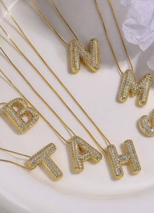 INITIAL PAVE RHINESTONE BUBBLE BALLOON NECKLACE | T