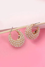 Load image into Gallery viewer, PEARL PAVE GOLD HALF MOON HUGGIE HOOP EARRINGS