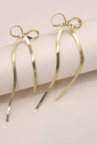 HERRINGBONE SNAKE CHAIN LONG BOW EARRINGS | SILVER