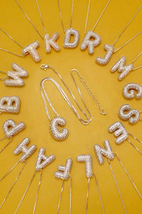 INITIAL PAVE RHINESTONE BUBBLE BALLOON NECKLACE | K