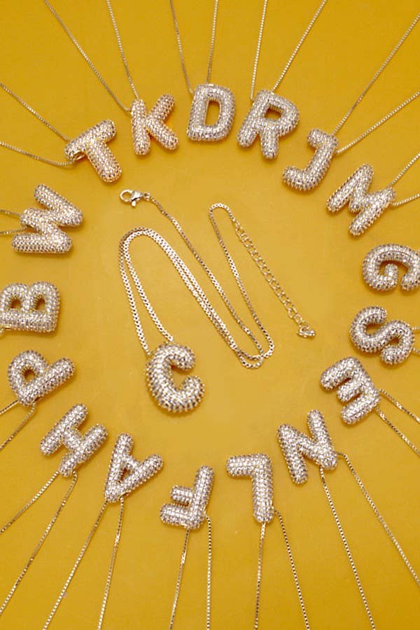 INITIAL PAVE RHINESTONE BUBBLE BALLOON NECKLACE | K