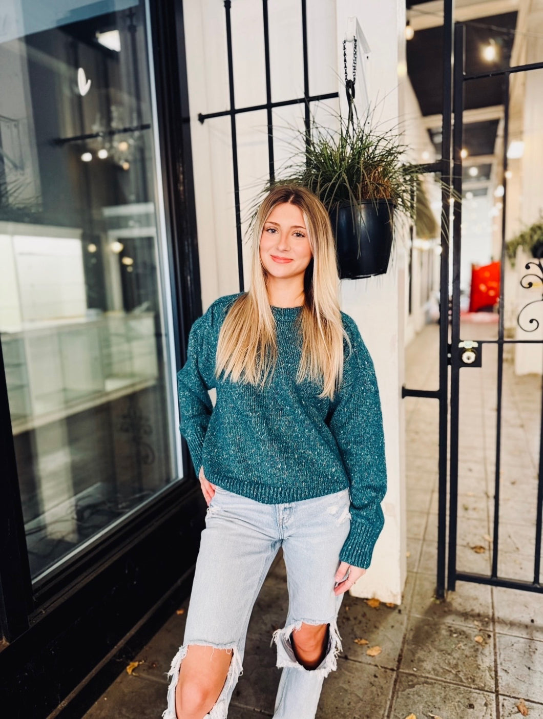 Teal Feather Sweater