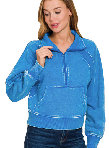 Caroline Zip Pullover | Ocean