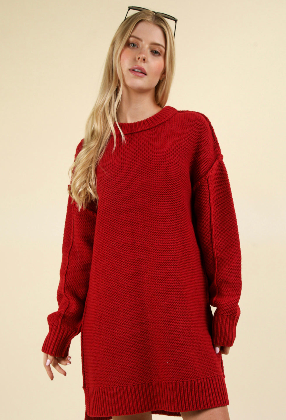 white christmas dresses Burgundy Wool Winter Dress – Fit & Flare Long Sleeve