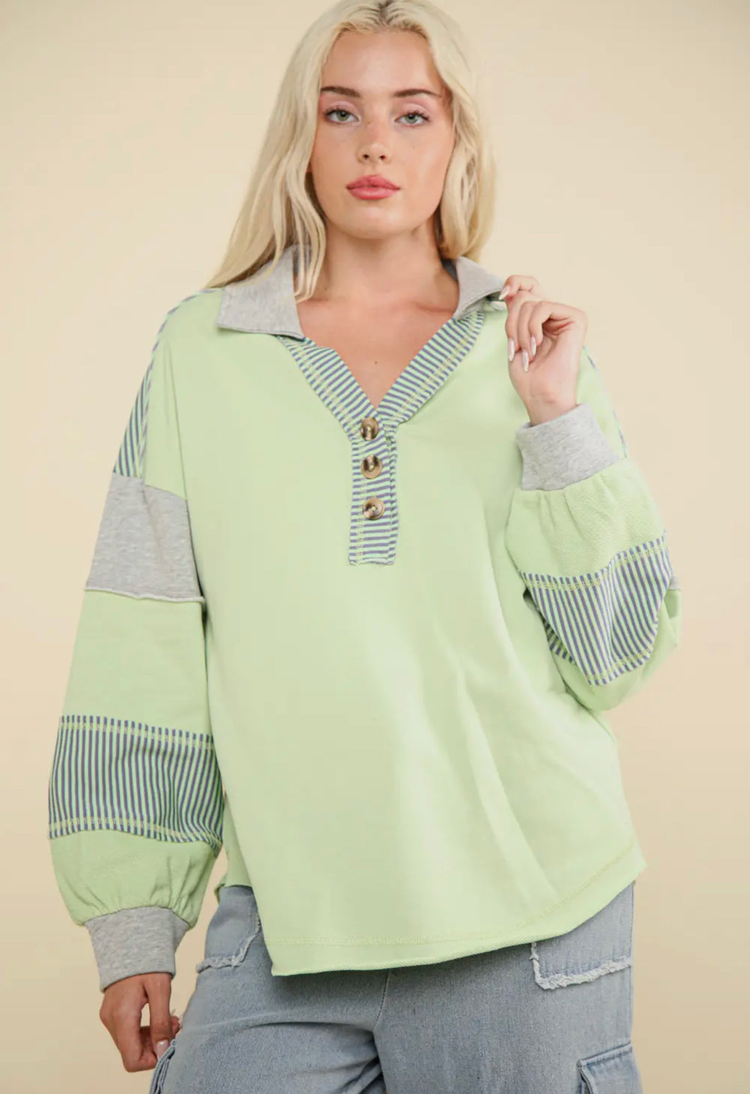 Colorblock Casual Pullover | Lime