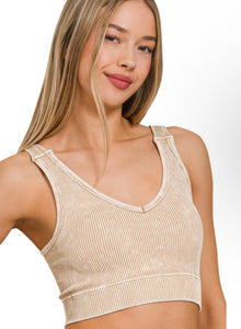 Stone Washed Ribbed Bralette | Ash Mocha