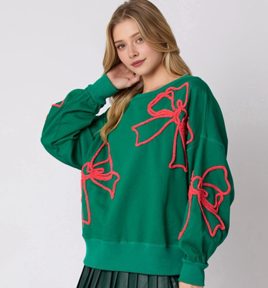 Green and Red Bow Pullover