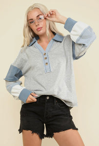 Colorblock Casual Pullover | Grey