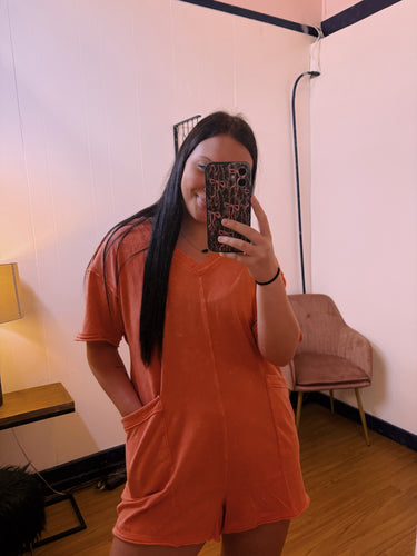 Washed Romper | Orange