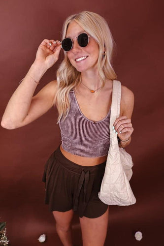 Stone Washed Ribbed Bralette | Brown