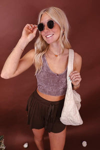 Stone Washed Ribbed Bralette | Brown