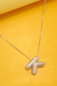 INITIAL PAVE RHINESTONE BUBBLE BALLOON NECKLACE | K