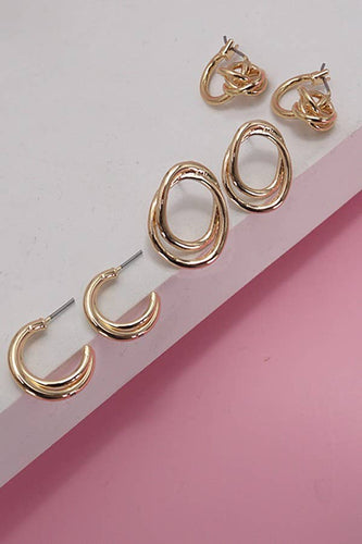 SWIRL TRIO HOOP HUGGIE STUD EARRINGS