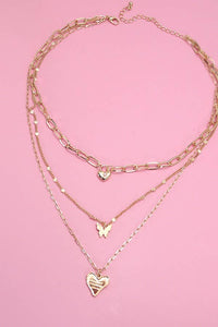 HEART BUTTERFLY PENDANT MULTILAYER NECKLACE