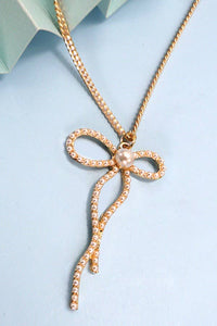 PEARL EMBELLISHED BOW PENDANT NECKLACE