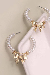 PEARL BOW RIBBON DROP EARRINGS