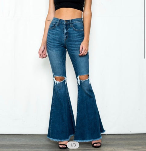 Giddy up distressed denim flare