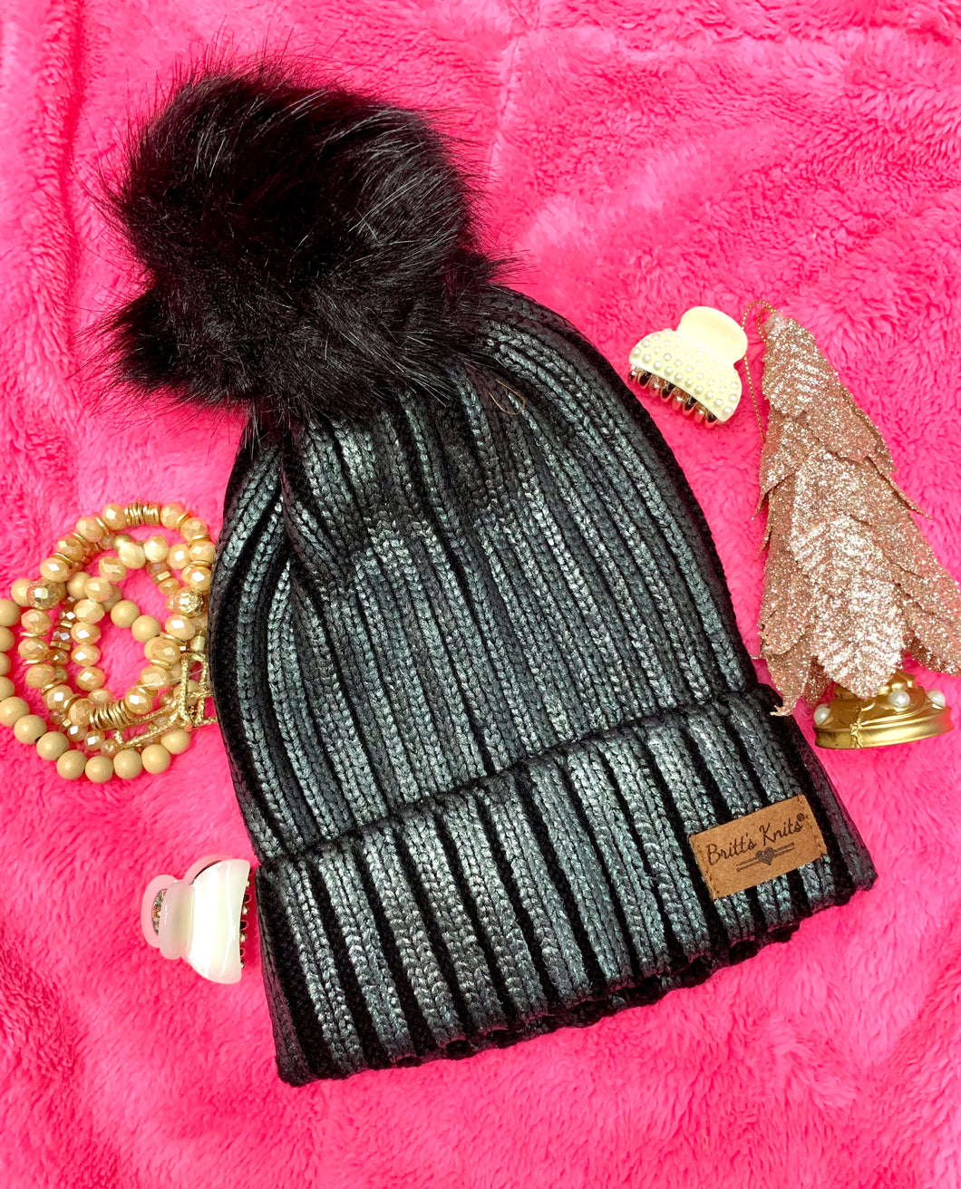 Metallic Black Beanie