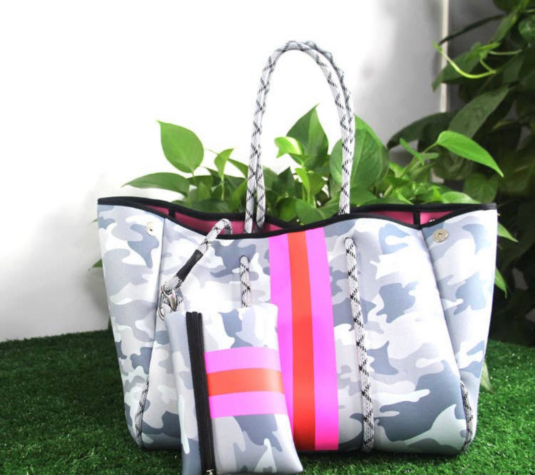 Gray Camo Neoprene Purse